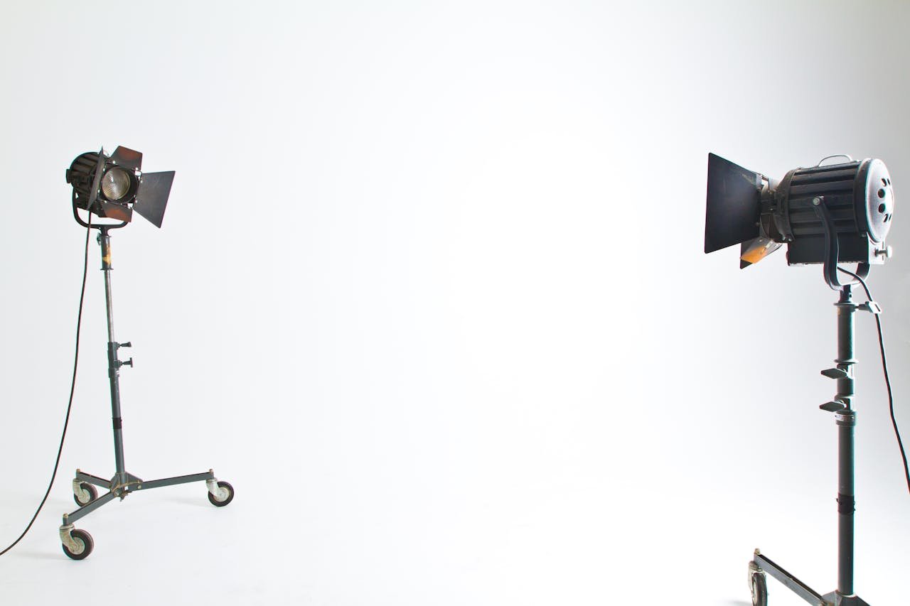 gallery-2 Studio floodlights set up in a professional photography environment with clean background.